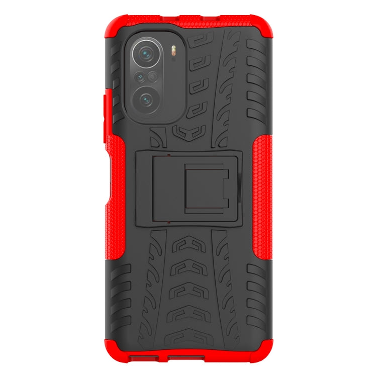 For Xiaomi Redmi K40 Tire Texture Shockproof TPU+PC Protective Case with Holder