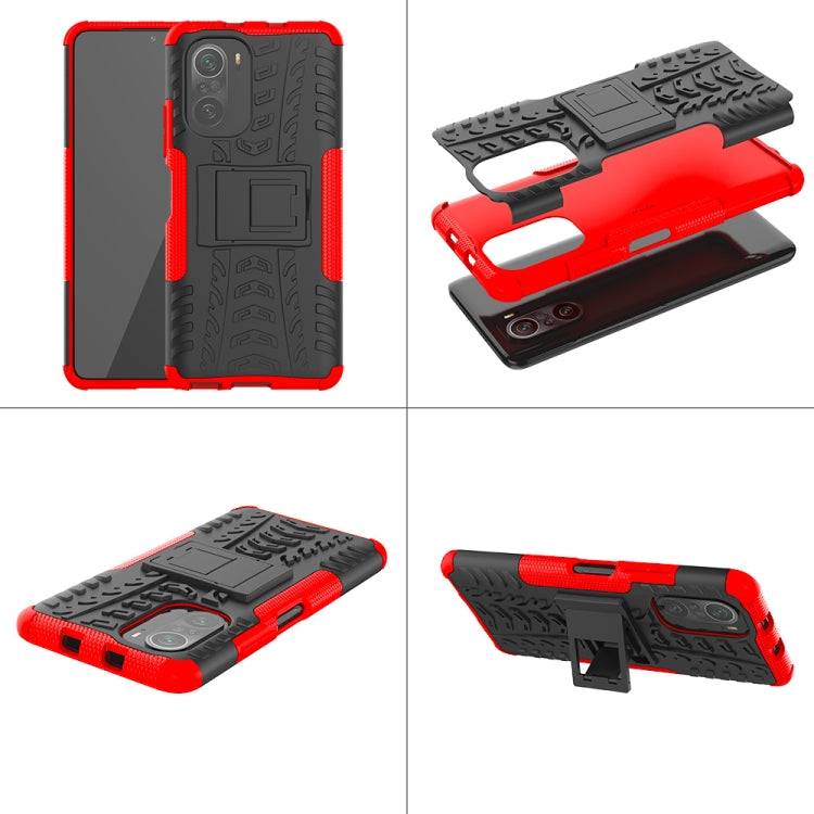 For Xiaomi Redmi K40 Tire Texture Shockproof TPU+PC Protective Case with Holder