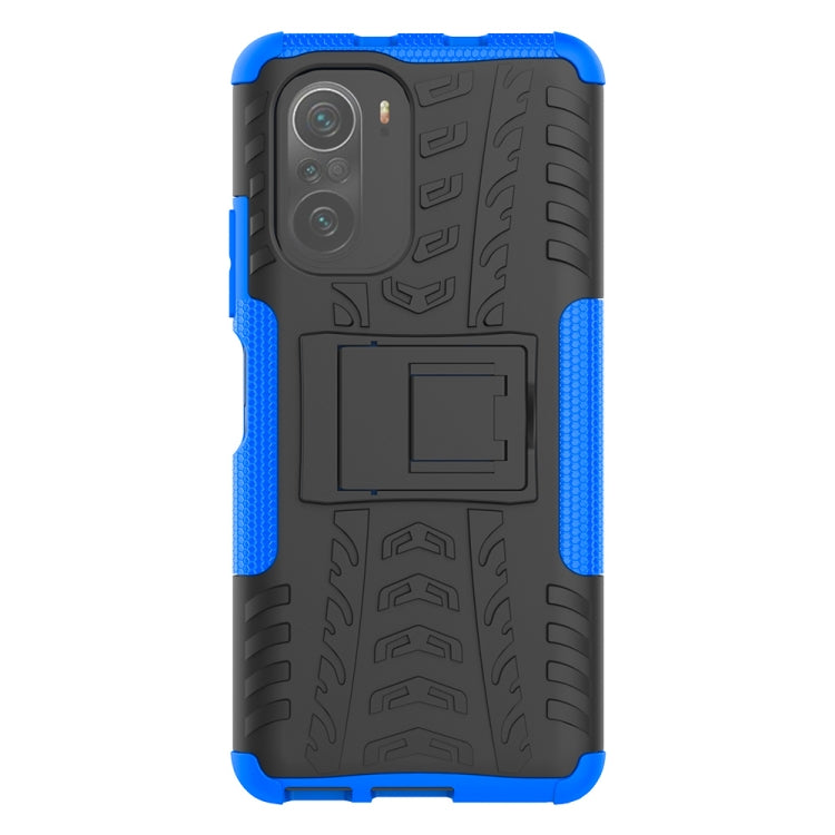 For Xiaomi Redmi K40 Tire Texture Shockproof TPU+PC Protective Case with Holder