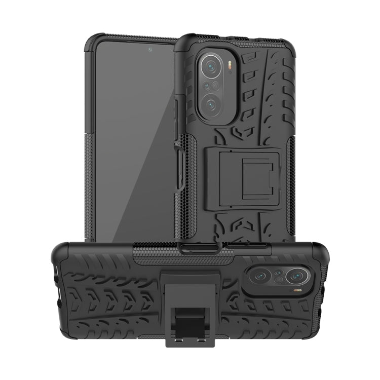 For Xiaomi Redmi K40 Tire Texture Shockproof TPU+PC Protective Case with Holder