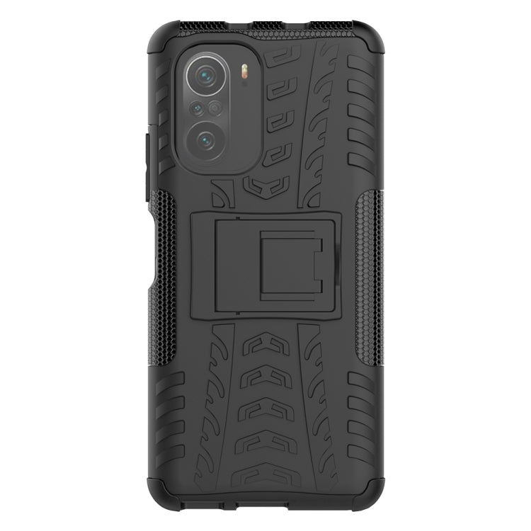 For Xiaomi Redmi K40 Tire Texture Shockproof TPU+PC Protective Case with Holder