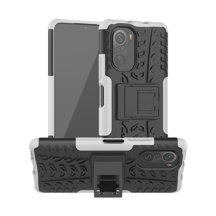 For Xiaomi Redmi K40 Tire Texture Shockproof TPU+PC Protective Case with Holder