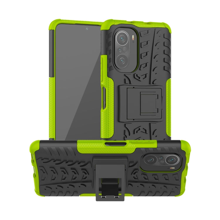 For Xiaomi Redmi K40 Tire Texture Shockproof TPU+PC Protective Case with Holder