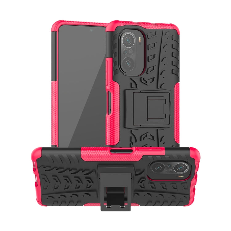 For Xiaomi Redmi K40 Tire Texture Shockproof TPU+PC Protective Case with Holder