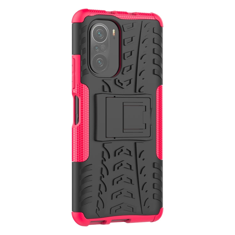 For Xiaomi Redmi K40 Tire Texture Shockproof TPU+PC Protective Case with Holder