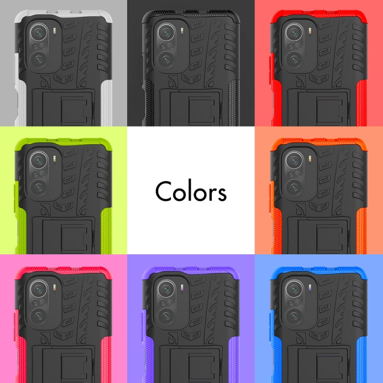 For Xiaomi Redmi K40 Tire Texture Shockproof TPU+PC Protective Case with Holder