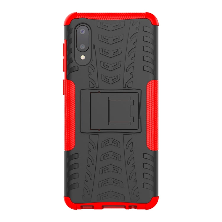 For Samsung Galaxy A02(EU Version) Tire Texture Shockproof TPU+PC Protective Case with Holder