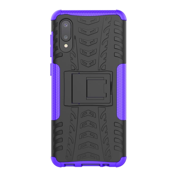 For Samsung Galaxy A02(EU Version) Tire Texture Shockproof TPU+PC Protective Case with Holder