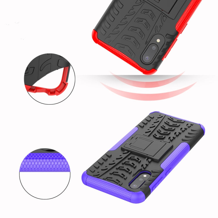 For Samsung Galaxy A02(EU Version) Tire Texture Shockproof TPU+PC Protective Case with Holder