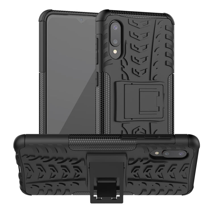 For Samsung Galaxy A02(EU Version) Tire Texture Shockproof TPU+PC Protective Case with Holder