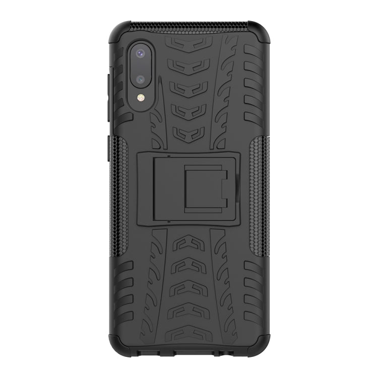 For Samsung Galaxy A02(EU Version) Tire Texture Shockproof TPU+PC Protective Case with Holder