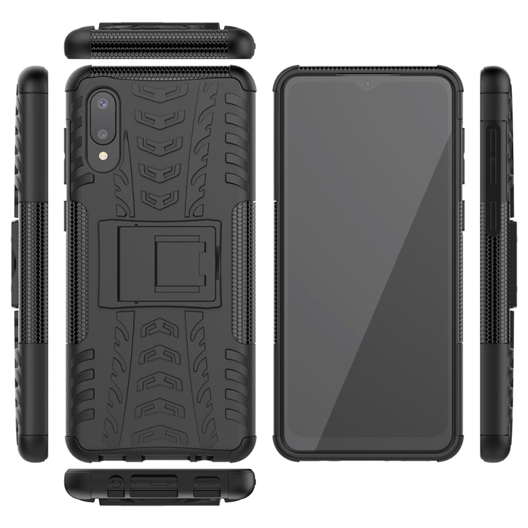 For Samsung Galaxy A02(EU Version) Tire Texture Shockproof TPU+PC Protective Case with Holder