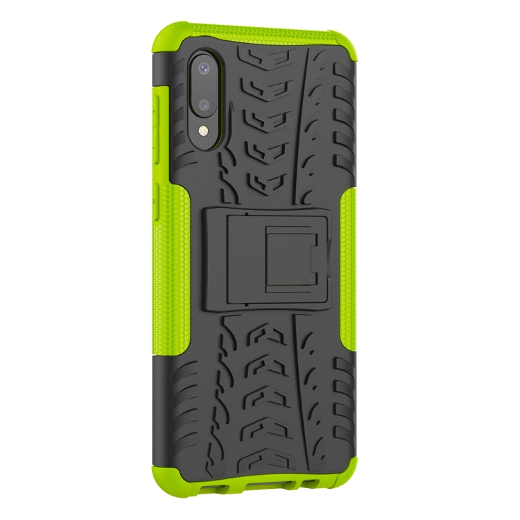 For Samsung Galaxy A02(EU Version) Tire Texture Shockproof TPU+PC Protective Case with Holder