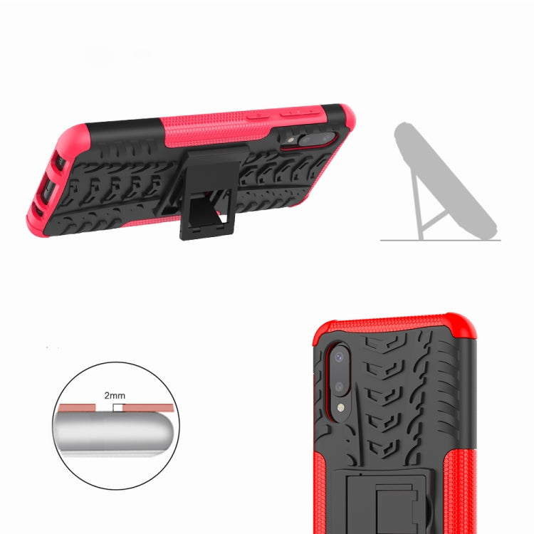 For Samsung Galaxy A02(EU Version) Tire Texture Shockproof TPU+PC Protective Case with Holder