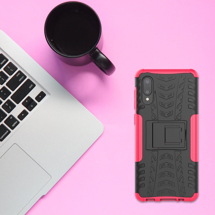 For Samsung Galaxy A02(EU Version) Tire Texture Shockproof TPU+PC Protective Case with Holder
