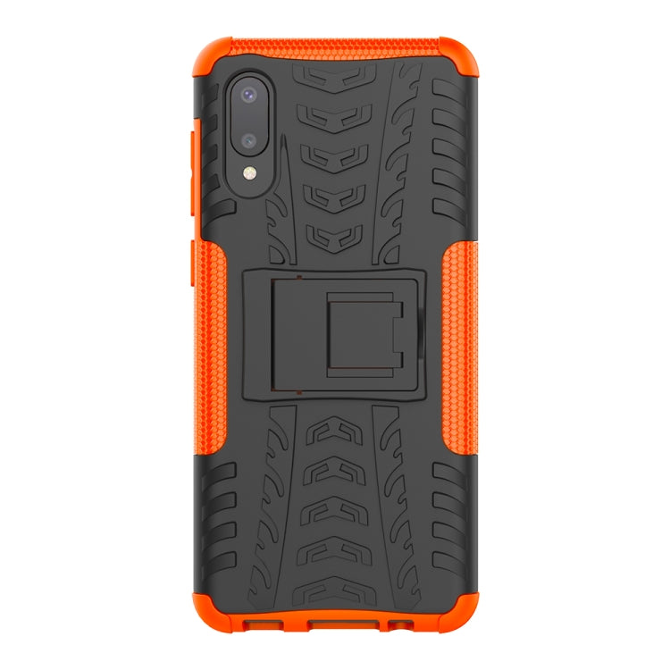 For Samsung Galaxy A02(EU Version) Tire Texture Shockproof TPU+PC Protective Case with Holder