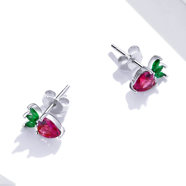 S925 Sterling Silver Cute Little Strawberry Women Earrings
