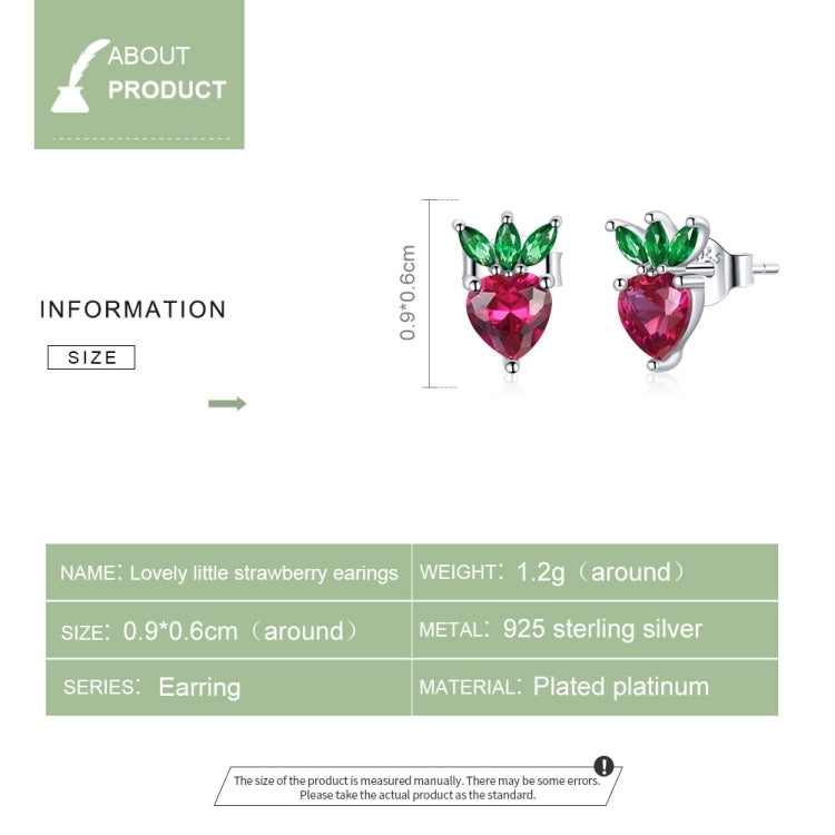 S925 Sterling Silver Cute Little Strawberry Women Earrings
