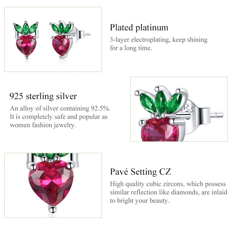 S925 Sterling Silver Cute Little Strawberry Women Earrings