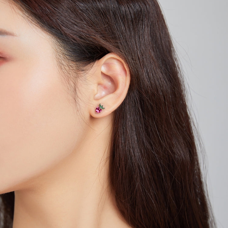 S925 Sterling Silver Cute Little Strawberry Women Earrings