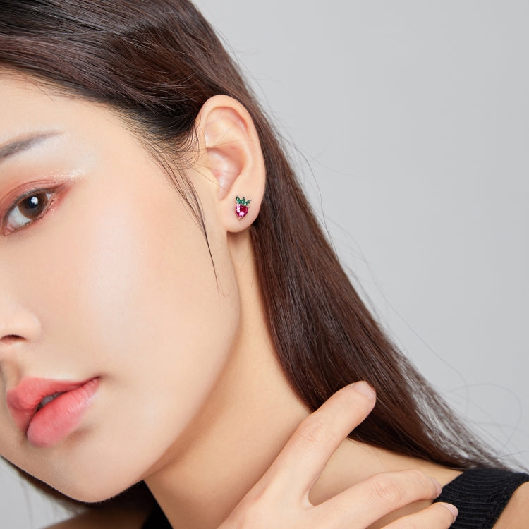S925 Sterling Silver Cute Little Strawberry Women Earrings