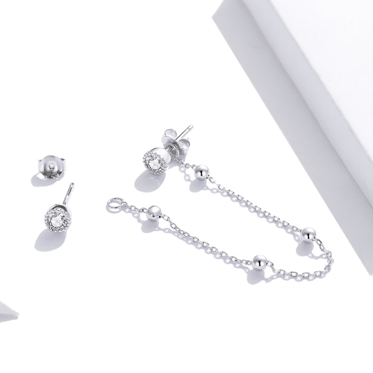 S925 Sterling Silver Fashion Bead Chain Ear Studs Women Earrings