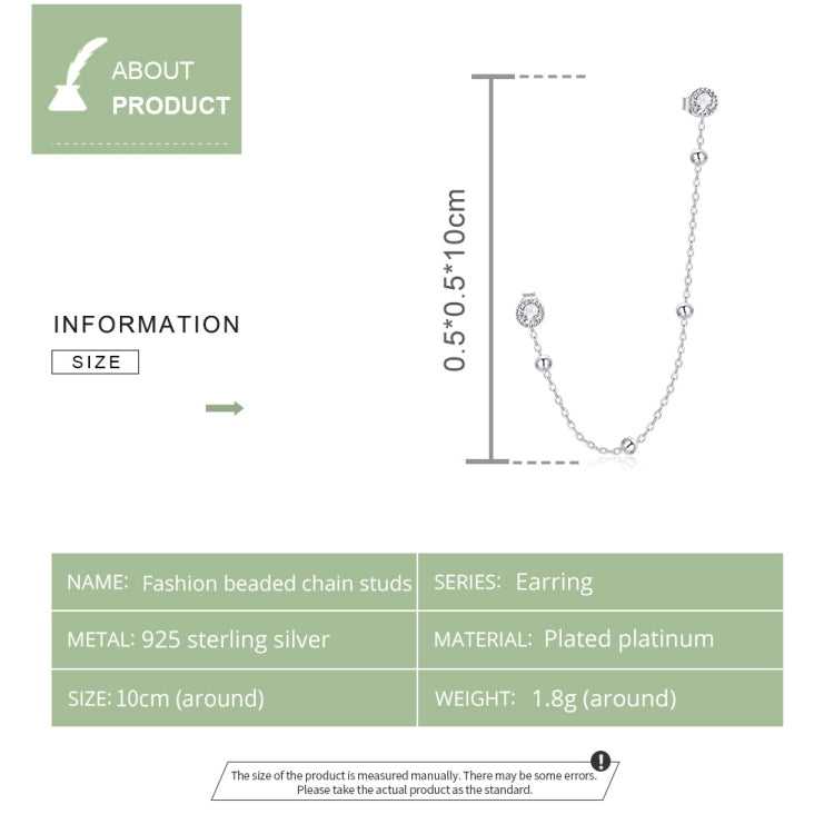 S925 Sterling Silver Fashion Bead Chain Ear Studs Women Earrings