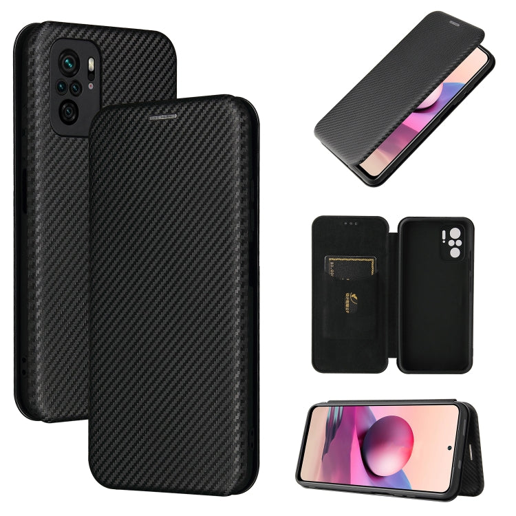 For Xiaomi Redmi Note 10 Carbon Fiber Texture Horizontal Flip TPU + PC + PU Leather Case with Card Slot