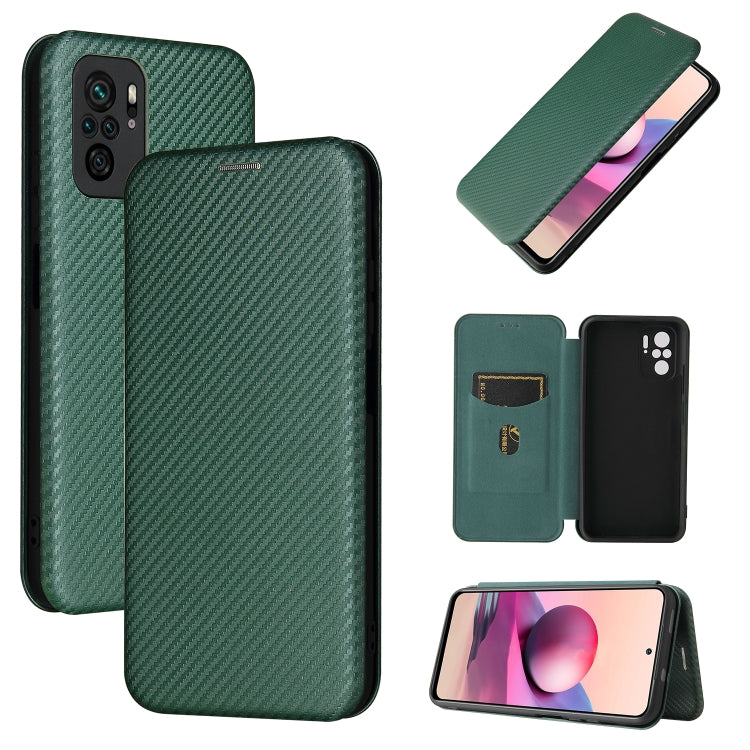 For Xiaomi Redmi Note 10 Carbon Fiber Texture Horizontal Flip TPU + PC + PU Leather Case with Card Slot