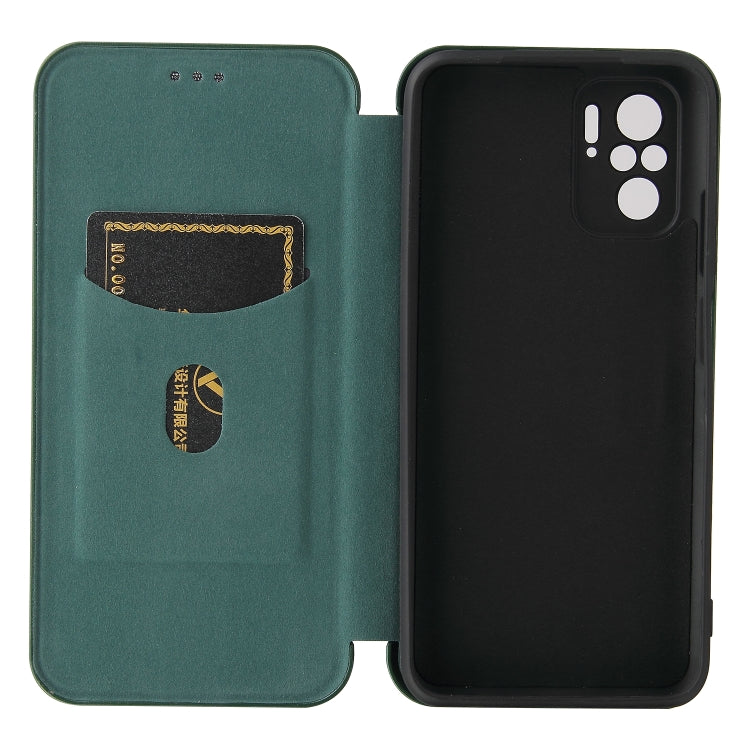 For Xiaomi Redmi Note 10 Carbon Fiber Texture Horizontal Flip TPU + PC + PU Leather Case with Card Slot