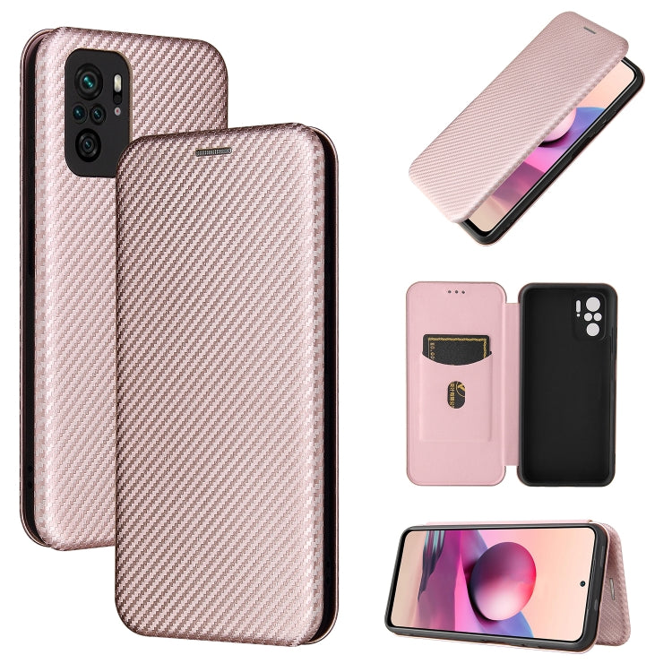 For Xiaomi Redmi Note 10 Carbon Fiber Texture Horizontal Flip TPU + PC + PU Leather Case with Card Slot