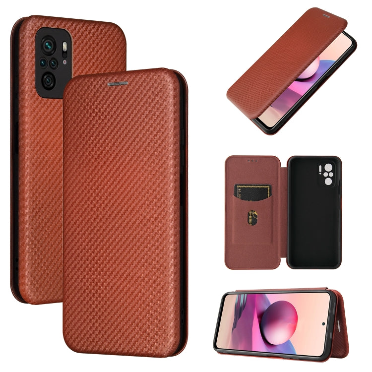 For Xiaomi Redmi Note 10 Carbon Fiber Texture Horizontal Flip TPU + PC + PU Leather Case with Card Slot