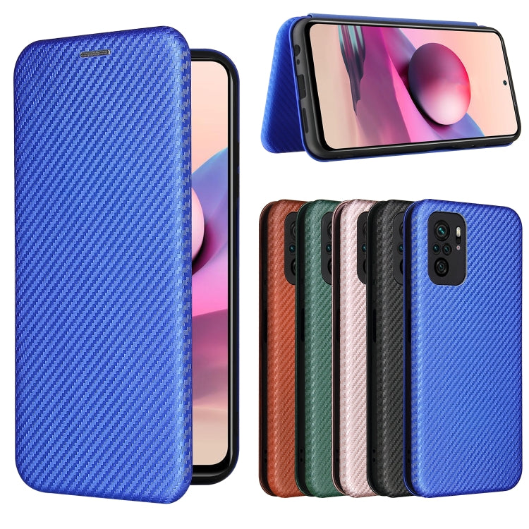 For Xiaomi Redmi Note 10S Carbon Fiber Texture Horizontal Flip TPU + PC + PU Leather Case with Card Slot