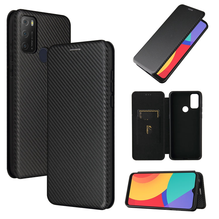 For alcatel 1S (2021) Carbon Fiber Texture Horizontal Flip TPU + PC + PU Leather Case with Card Slot