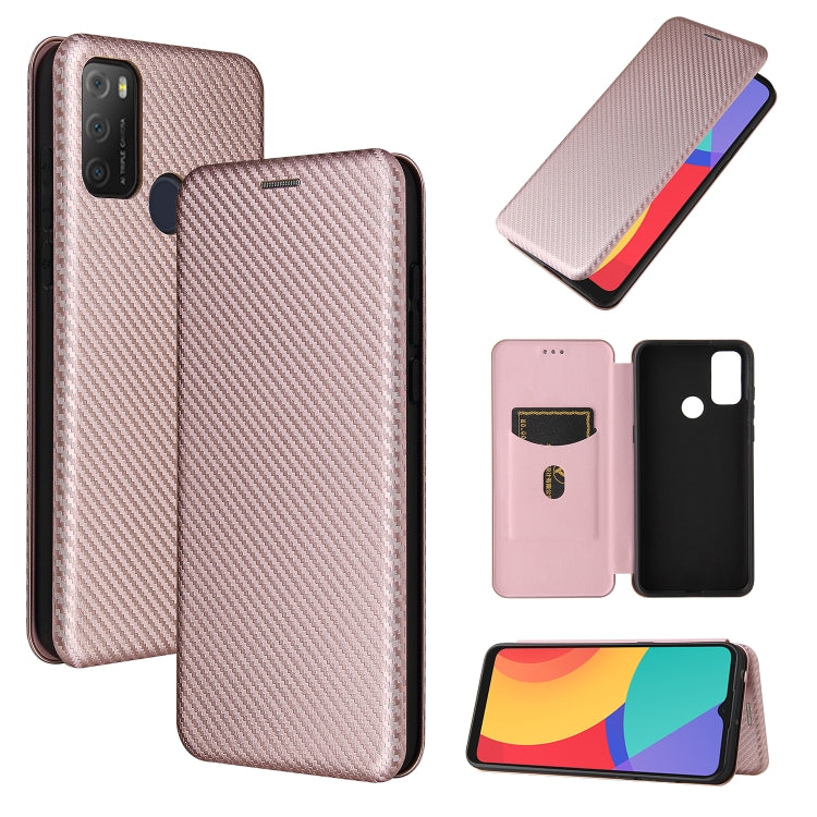 For alcatel 1S (2021) Carbon Fiber Texture Horizontal Flip TPU + PC + PU Leather Case with Card Slot