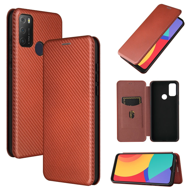 For alcatel 1S (2021) Carbon Fiber Texture Horizontal Flip TPU + PC + PU Leather Case with Card Slot
