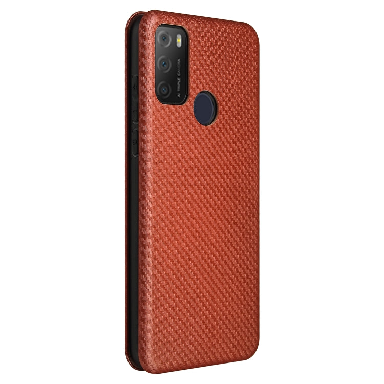 For alcatel 1S (2021) Carbon Fiber Texture Horizontal Flip TPU + PC + PU Leather Case with Card Slot