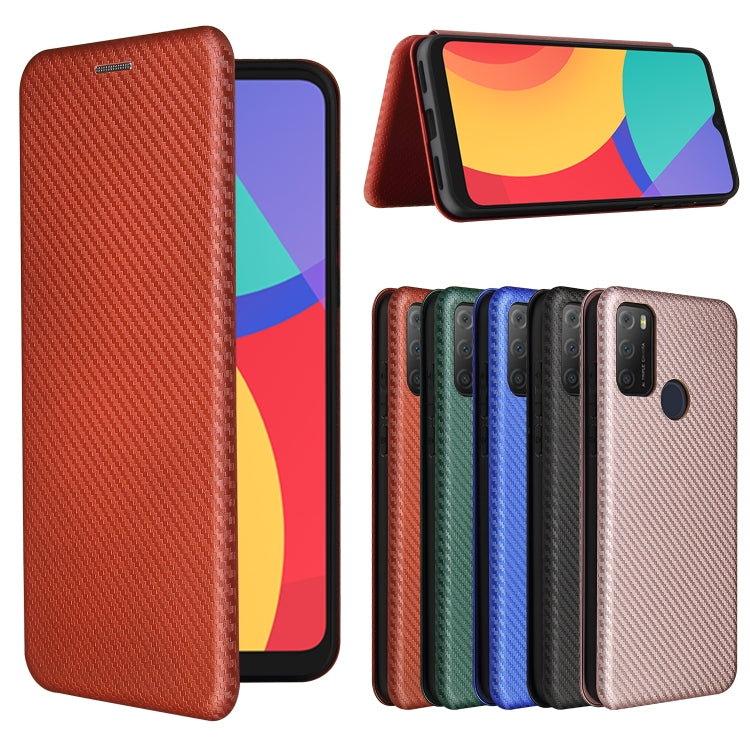 For alcatel 1S (2021) Carbon Fiber Texture Horizontal Flip TPU + PC + PU Leather Case with Card Slot