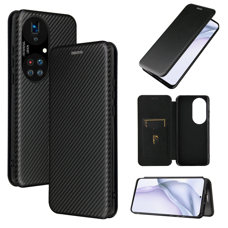 For Huawei P50 Pro Carbon Fiber Texture Horizontal Flip TPU + PC + PU Leather Case with Card Slot