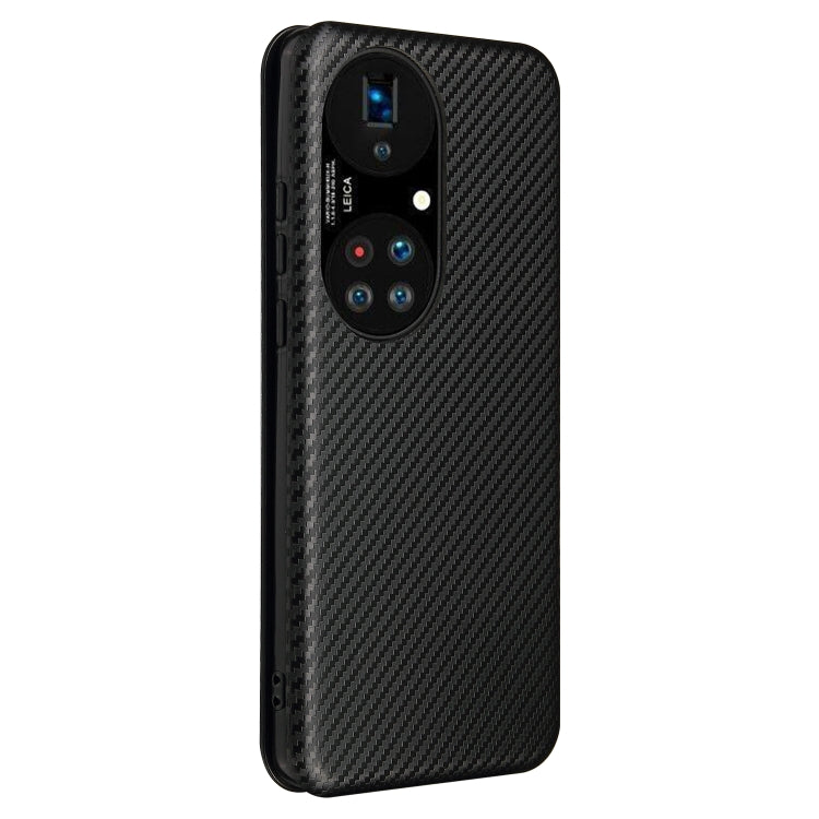 For Huawei P50 Pro Carbon Fiber Texture Horizontal Flip TPU + PC + PU Leather Case with Card Slot