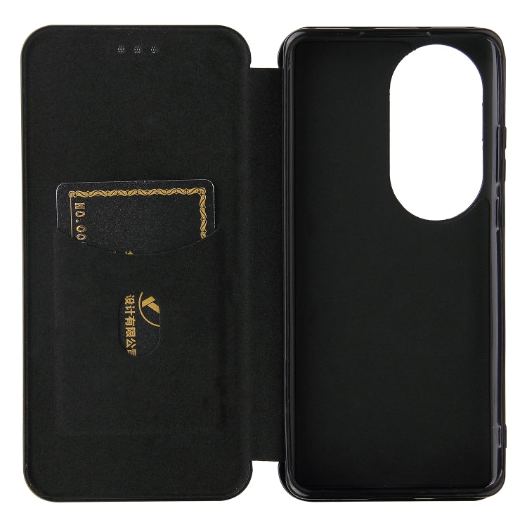 For Huawei P50 Pro Carbon Fiber Texture Horizontal Flip TPU + PC + PU Leather Case with Card Slot