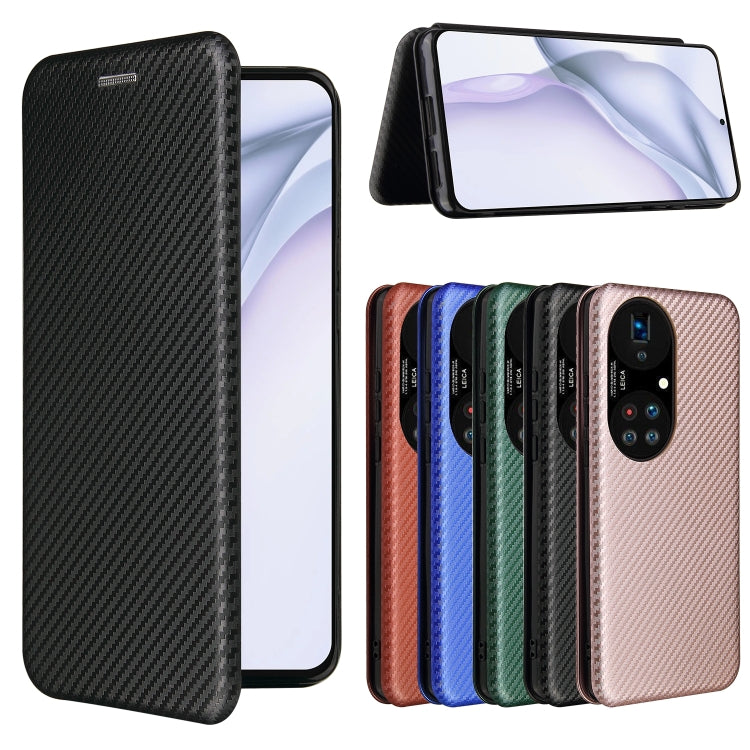 For Huawei P50 Pro Carbon Fiber Texture Horizontal Flip TPU + PC + PU Leather Case with Card Slot