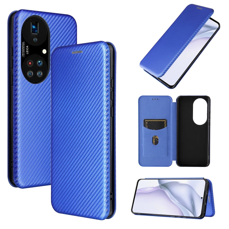 For Huawei P50 Pro Carbon Fiber Texture Horizontal Flip TPU + PC + PU Leather Case with Card Slot