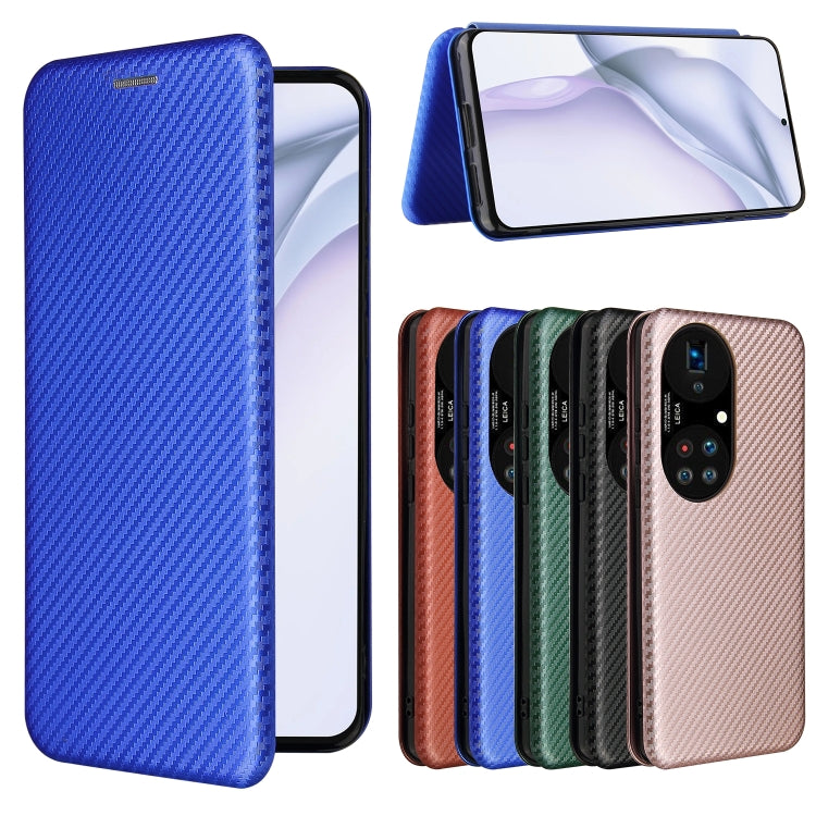 For Huawei P50 Pro Carbon Fiber Texture Horizontal Flip TPU + PC + PU Leather Case with Card Slot
