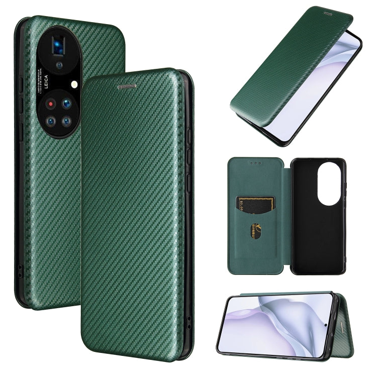 For Huawei P50 Pro Carbon Fiber Texture Horizontal Flip TPU + PC + PU Leather Case with Card Slot