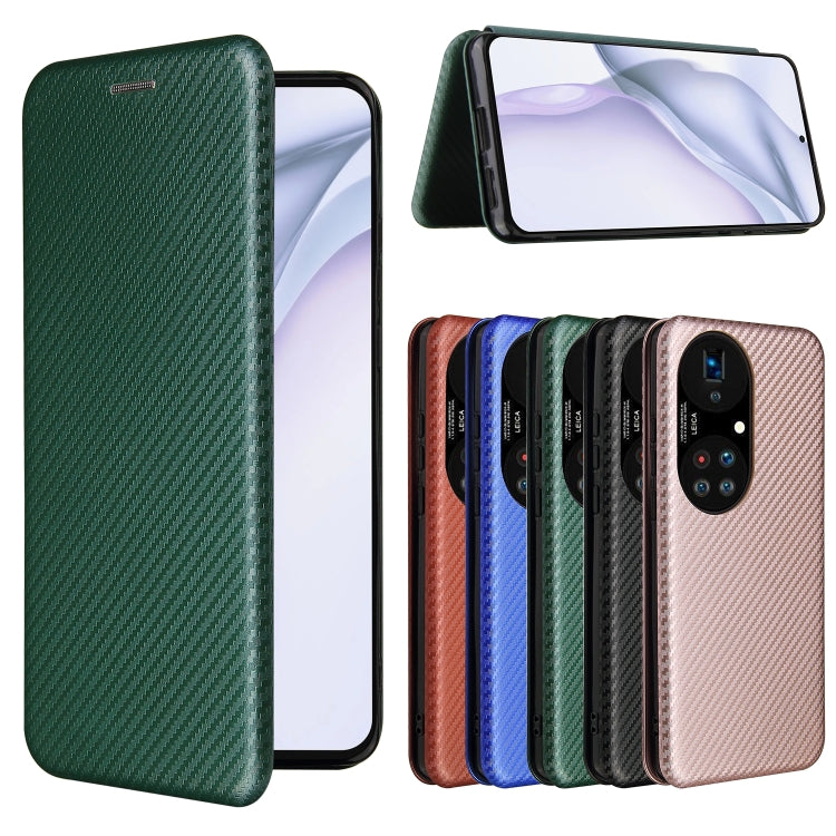 For Huawei P50 Pro Carbon Fiber Texture Horizontal Flip TPU + PC + PU Leather Case with Card Slot