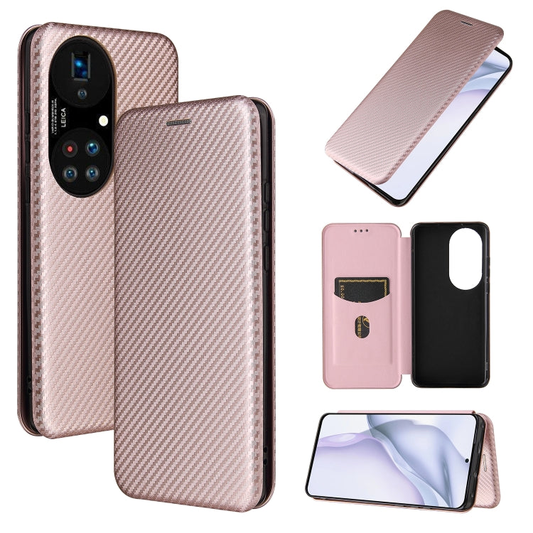 For Huawei P50 Pro Carbon Fiber Texture Horizontal Flip TPU + PC + PU Leather Case with Card Slot