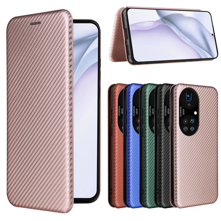 For Huawei P50 Pro Carbon Fiber Texture Horizontal Flip TPU + PC + PU Leather Case with Card Slot