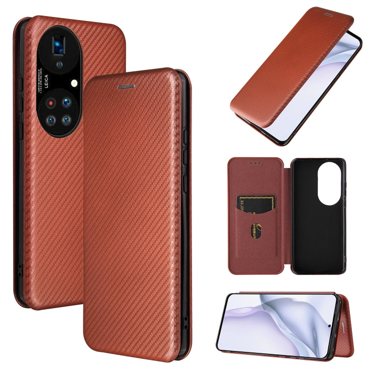 For Huawei P50 Pro Carbon Fiber Texture Horizontal Flip TPU + PC + PU Leather Case with Card Slot
