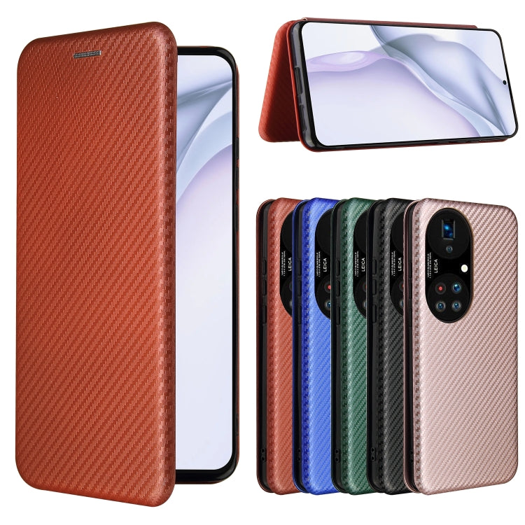 For Huawei P50 Pro Carbon Fiber Texture Horizontal Flip TPU + PC + PU Leather Case with Card Slot